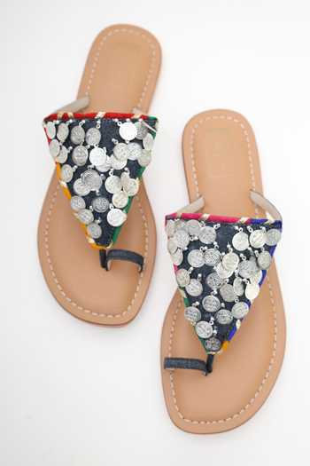 Shop_Sandalwali_Blue Leela Coin Strap Sandals _at_Aza_Fashions
