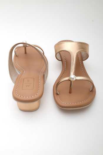 Sandalwali_Rose Gold Pearls Maggi Metallic Strap Heels _Online_at_Aza_Fashions