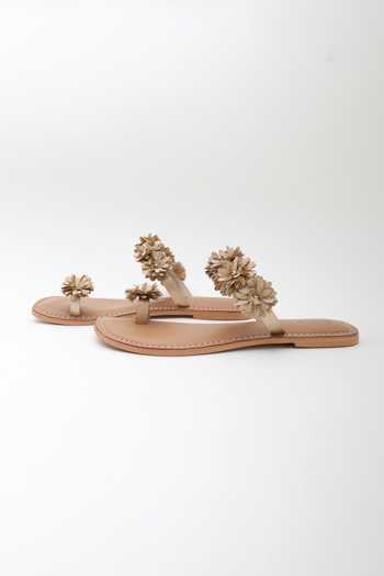 Sandalwali_Rose Gold Emily Handcrafted Flower Sandals _Online_at_Aza_Fashions