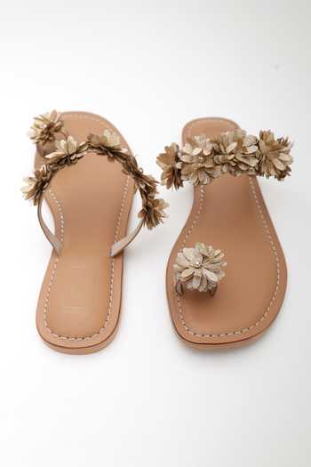 Buy_Sandalwali_Rose Gold Emily Handcrafted Flower Sandals _Online_at_Aza_Fashions