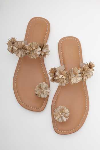 Shop_Sandalwali_Rose Gold Emily Handcrafted Flower Sandals _at_Aza_Fashions