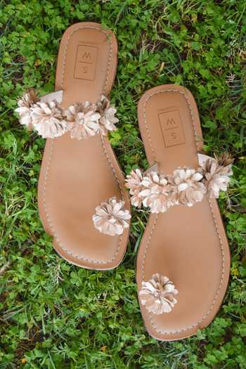 Shop_Sandalwali_Rose Gold Emily Handcrafted Flower Sandals _Online_at_Aza_Fashions