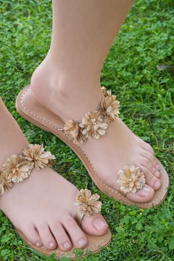 Sandalwali_Rose Gold Emily Handcrafted Flower Sandals _at_Aza_Fashions