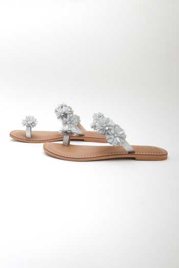 Sandalwali_Silver Emily Handcrafted Flower Sandals _Online_at_Aza_Fashions