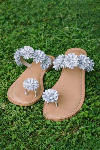 Sandalwali_Silver Emily Handcrafted Flower Sandals _at_Aza_Fashions