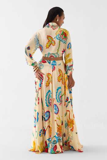 Shop_Studio Rigu_Multi Color Vegan Silk Embroidery, Sequins, Sanganer Print Crop Top And Skirt Set _at_Aza_Fashions