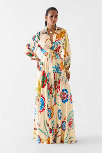 Buy_Studio Rigu_Multi Color Vegan Silk Embroidery, Sequins, Sanganer Print Crop Top And Skirt Set _at_Aza_Fashions