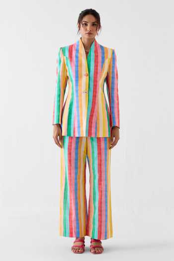 Buy_Studio Rigu_Multi Color Cotton Leher Print Blazer And Trouser Set _at_Aza_Fashions