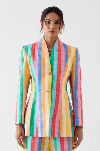 Studio Rigu_Multi Color Cotton Leher Print Blazer And Trouser Set _Online_at_Aza_Fashions