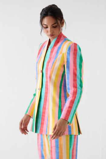 Shop_Studio Rigu_Multi Color Cotton Leher Print Blazer And Trouser Set _Online_at_Aza_Fashions