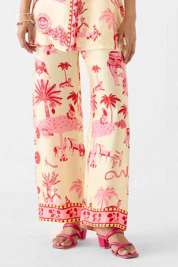 Studio Rigu_Pink Vegan Silk Collared Sawai Print Shirt And Trouser Set _Online_at_Aza_Fashions