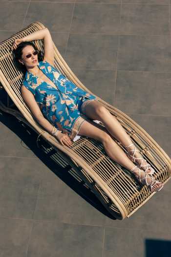Buy_Studio Rigu_Blue Linen Fringe Jaipur Print Blazer And Shorts Set _Online_at_Aza_Fashions