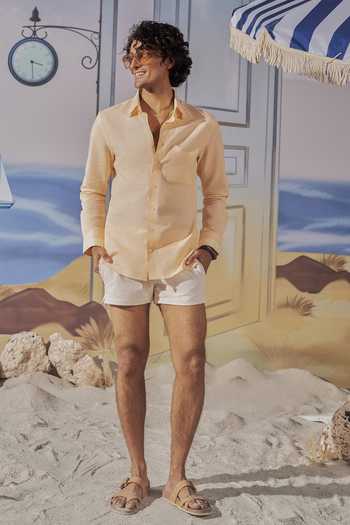 Shop_Philocaly_Peach Linen Marisol Shirt _at_Aza_Fashions
