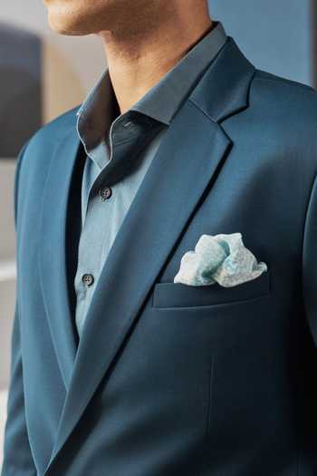 Shop_Philocaly_Teal Wool Roux Overlapped Blazer And Pant Set _Online_at_Aza_Fashions