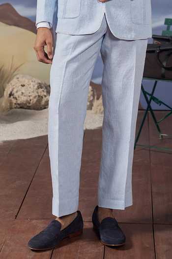 Philocaly_Blue Linen Quinn Blazer And Pant Set _Online_at_Aza_Fashions