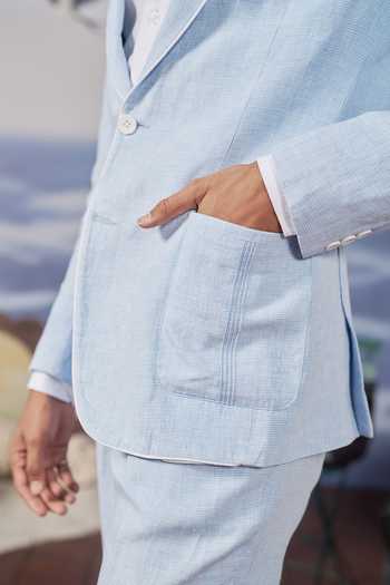Buy_Philocaly_Blue Linen Quinn Blazer And Pant Set 