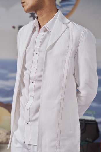 Philocaly_White Linen Axton Shacket And Pant Co-ord Set _Online_at_Aza_Fashions