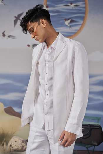 Philocaly_White Linen Axton Shacket And Pant Co-ord Set _at_Aza_Fashions