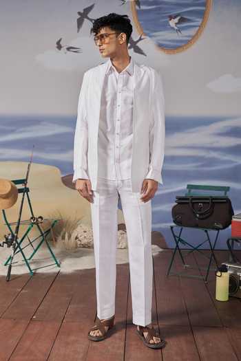 Buy_Philocaly_White Linen Axton Shacket And Pant Co-ord Set 