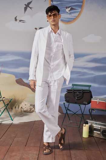 Buy_Philocaly_White Linen Axton Shacket And Pant Co-ord Set _at_Aza_Fashions