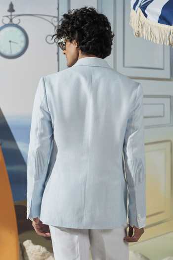 Shop_Philocaly_Blue Linen Thorne Contrast Overlapping Detailed Blazer _at_Aza_Fashions