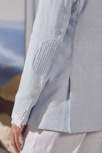 Shop_Philocaly_Blue Linen Thorne Contrast Overlapping Detailed Blazer _Online_at_Aza_Fashions