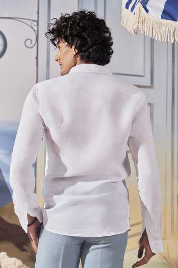 Shop_Philocaly_White Linen Vellum Slim Fit Shirt _at_Aza_Fashions