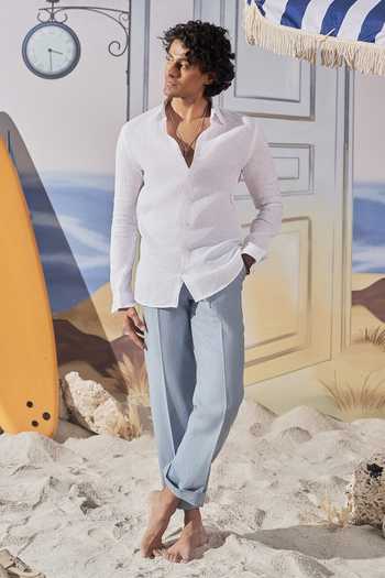Philocaly_White Linen Vellum Slim Fit Shirt _Online_at_Aza_Fashions