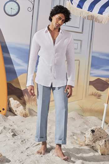 Buy_Philocaly_White Linen Vellum Slim Fit Shirt _Online_at_Aza_Fashions