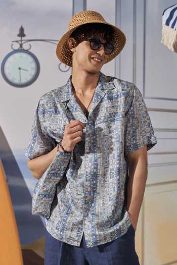 Buy_Philocaly_Multi Color Linen Rhett Printed Camp Collar Shirt _at_Aza_Fashions