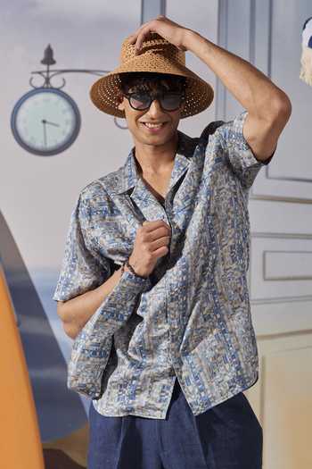 Philocaly_Multi Color Linen Rhett Printed Camp Collar Shirt _Online_at_Aza_Fashions