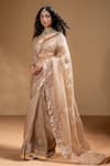 Shop_Baise Gaba_Beige Organza, Muslin Gota Patti Sarika Work Saree With Blouse _at_Aza_Fashions