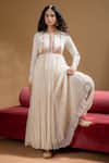 Baise Gaba_Off White Chiffon, Satin, Lycra, Organza Gota Nainika Embroidered Anarkali Set _at_Aza_Fashions