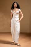 Buy_Baise Gaba_Off White Muslin, Satin Gota Patti Juhi Work Corset And Pant Set _at_Aza_Fashions