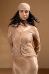 Shop_Baise Gaba_Beige Satin, Chiffon Mirrors, Gota Patti Tamanna Dress And Work Jacket Set _Online_at_Aza_Fashions