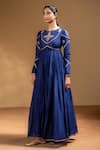 Buy_Baise Gaba_Blue Chanderi, Satin, Lycra, Organza Gota Neelima Embroidered Anarkali Set _Online_at_Aza_Fashions