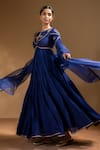 Shop_Baise Gaba_Blue Chanderi, Satin, Lycra, Organza Gota Neelima Embroidered Anarkali Set _Online_at_Aza_Fashions