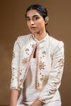 Buy_Baise Gaba_Off White Satin, Muslin Gota Patti Zarina Dress With Work Chandra Jacket _Online_at_Aza_Fashions