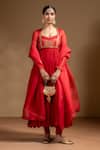 Baise Gaba_Red Chiffon, Muslin, Satin, Lycra, Adah Embroidered Jacket And Anarkali Set _Online_at_Aza_Fashions