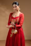 Shop_Baise Gaba_Red Chiffon, Muslin, Satin, Lycra, Adah Embroidered Jacket And Anarkali Set _Online_at_Aza_Fashions