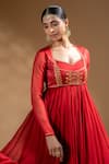Baise Gaba_Red Chiffon, Muslin, Satin, Lycra, Adah Embroidered Jacket And Anarkali Set _at_Aza_Fashions
