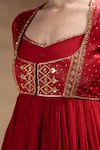 Buy_Baise Gaba_Red Chiffon, Muslin, Satin, Lycra, Adah Embroidered Jacket And Anarkali Set 