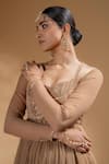 Buy_Baise Gaba_Beige Chiffon, Muslin, Satin, Lycra, Prakriti Embroidered Jacket And Anarkali Set _Online_at_Aza_Fashions