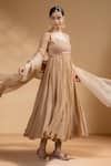 Shop_Baise Gaba_Beige Chiffon, Muslin, Satin, Lycra, Prakriti Embroidered Jacket And Anarkali Set 