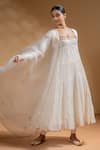 Shop_Baise Gaba_Off White Chanderi, Satin, Lycra, Organza Sharanya Work Tiered Anarkali Set _Online_at_Aza_Fashions