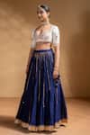 Shop_Baise Gaba_Blue Chanderi, Muslin, Organza Gota Kiran Work Lehenga Set With Mridula Blouse _Online_at_Aza_Fashions