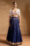 Buy_Baise Gaba_Blue Chanderi, Muslin, Organza Gota Kiran Work Lehenga Set With Mridula Blouse _at_Aza_Fashions