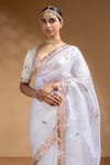Baise Gaba_Off White Organza, Muslin Gota Mridula Work Saree With Unstitched Blouse Piece _Online_at_Aza_Fashions