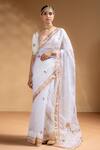 Buy_Baise Gaba_Off White Organza, Muslin Gota Mridula Work Saree With Unstitched Blouse Piece _at_Aza_Fashions