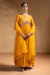 Buy_Baise Gaba_Yellow Chiffon, Satin, Lycra, Organza Gota Suvarnika Embroidered Anarkali Set _at_Aza_Fashions